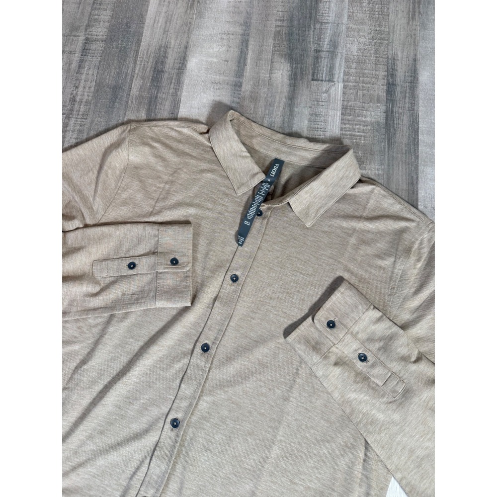 Vuori Mens XL Long Sleeve Button Down Shirt Twill Knit Tan Performance V1026